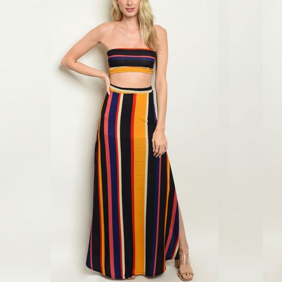 GSW Women's Multicolored Stripes Top & Skirt Set Sizes Small Medium Large - Picture 4 of 7